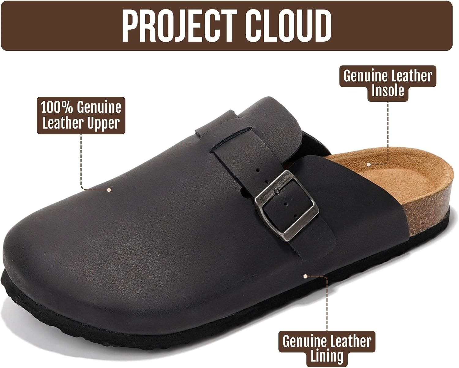 image:imageProject Cloud 100 Full Grain Genuine Leather Clogs for Men 2026 BrooklynBlack