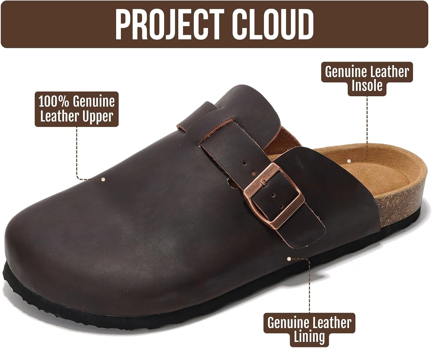 image:imageProject Cloud 100 Full Grain Genuine Leather Clogs for Men 2026 BrooklynBrown Distressed