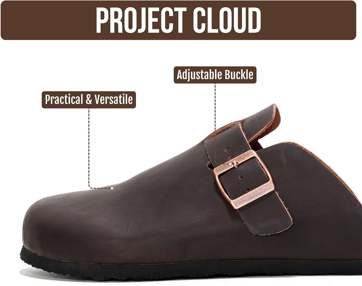 image:imageProject Cloud 100 Full Grain Genuine Leather Clogs for Men 2026 BrooklynBrown Distressed