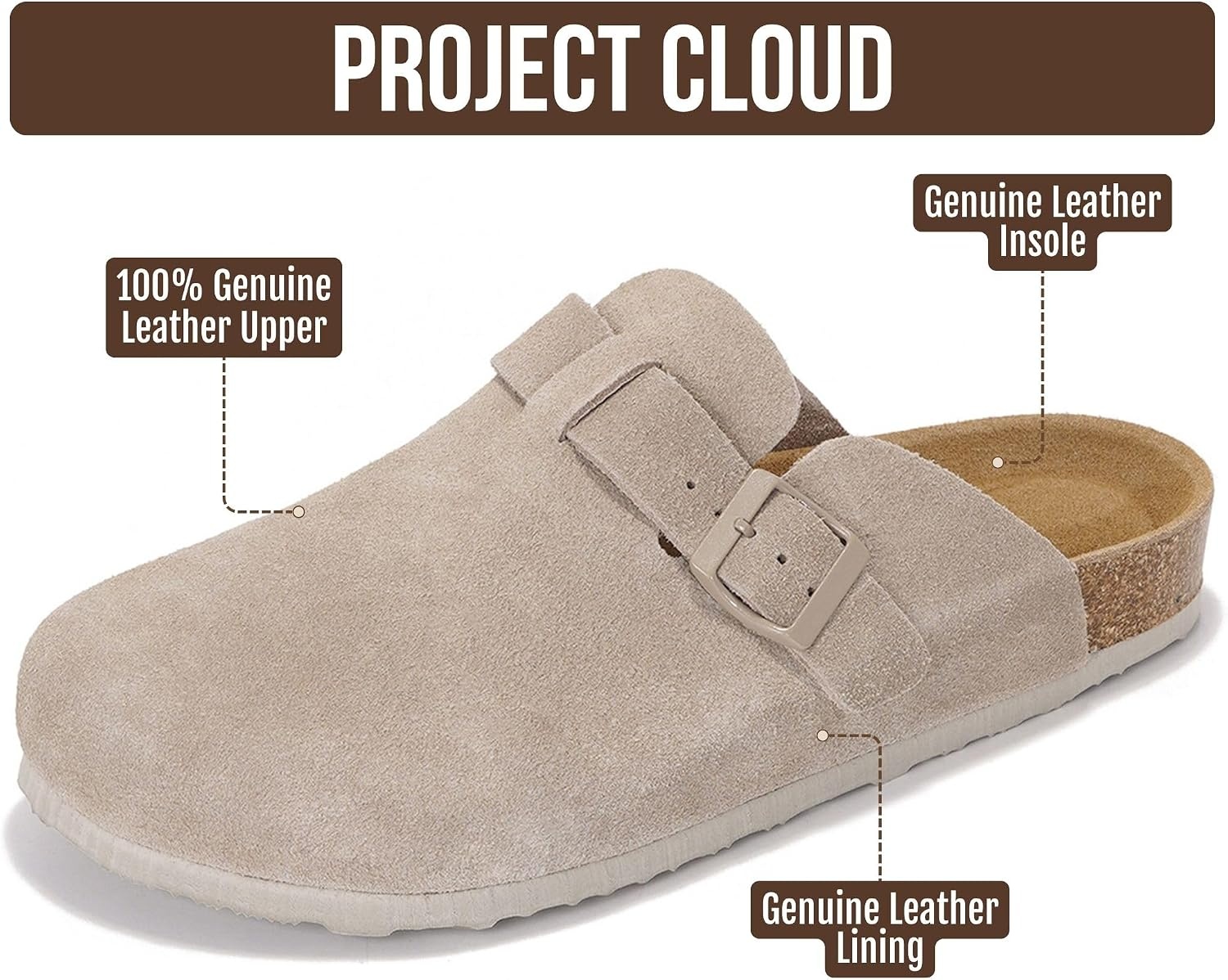 image:imageProject Cloud 100 Full Grain Genuine Leather Clogs for Men 2026 BrooklynDark Grey Suede