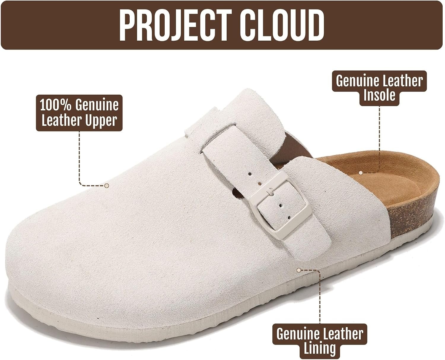 image:imageProject Cloud 100 Full Grain Genuine Leather Clogs for Men 2026 BrooklynLightgrey Suede