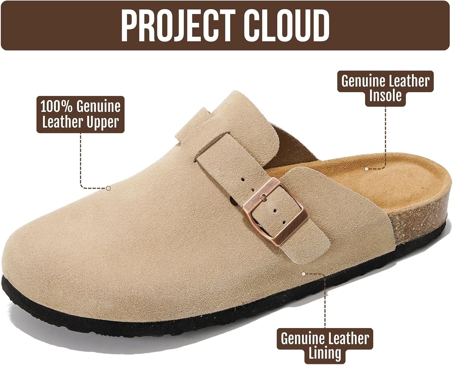 image:imageProject Cloud 100 Full Grain Genuine Leather Clogs for Men 2026 BrooklynSand Suede