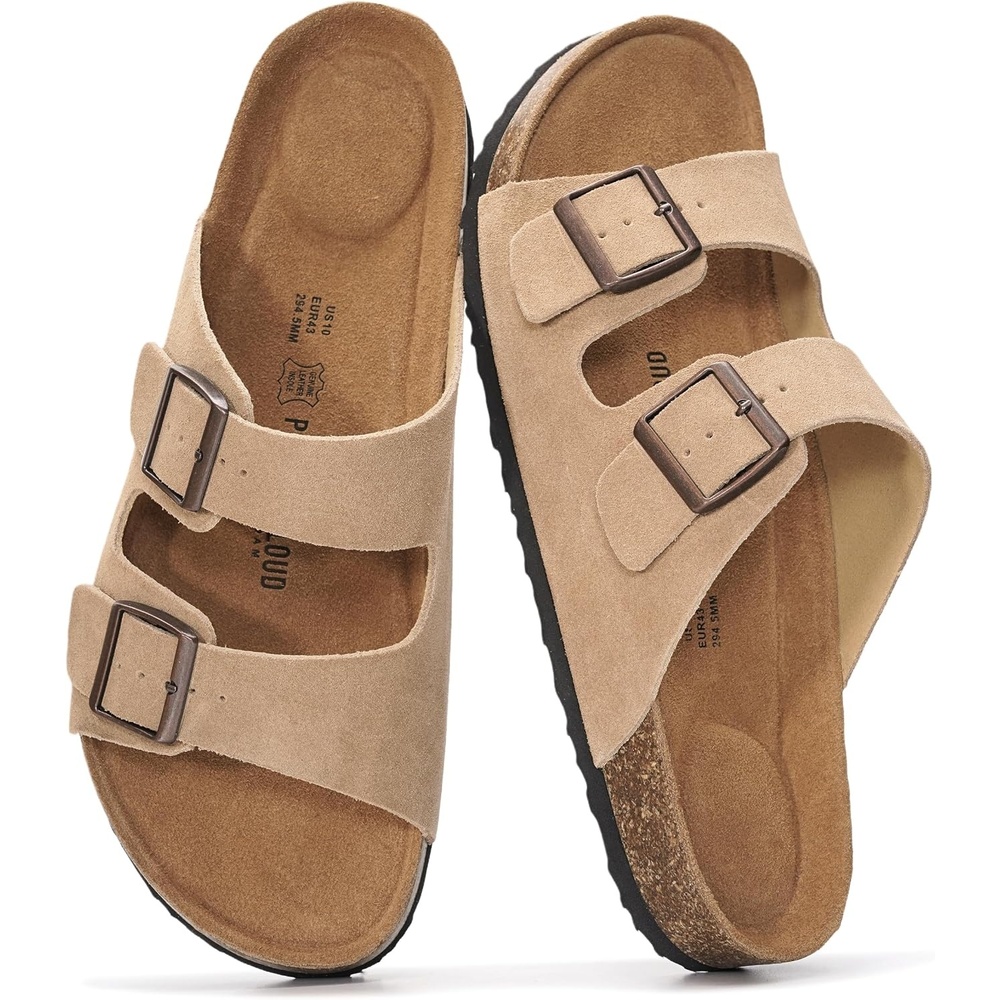 image:imageProject Cloud Mens Sandals 100 Genuine Leather Mens Slides HeritageApricot Suede