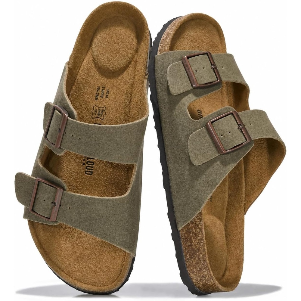 image:imageProject Cloud Mens Sandals 100 Genuine Leather Mens Slides HeritageArmy Green Suede