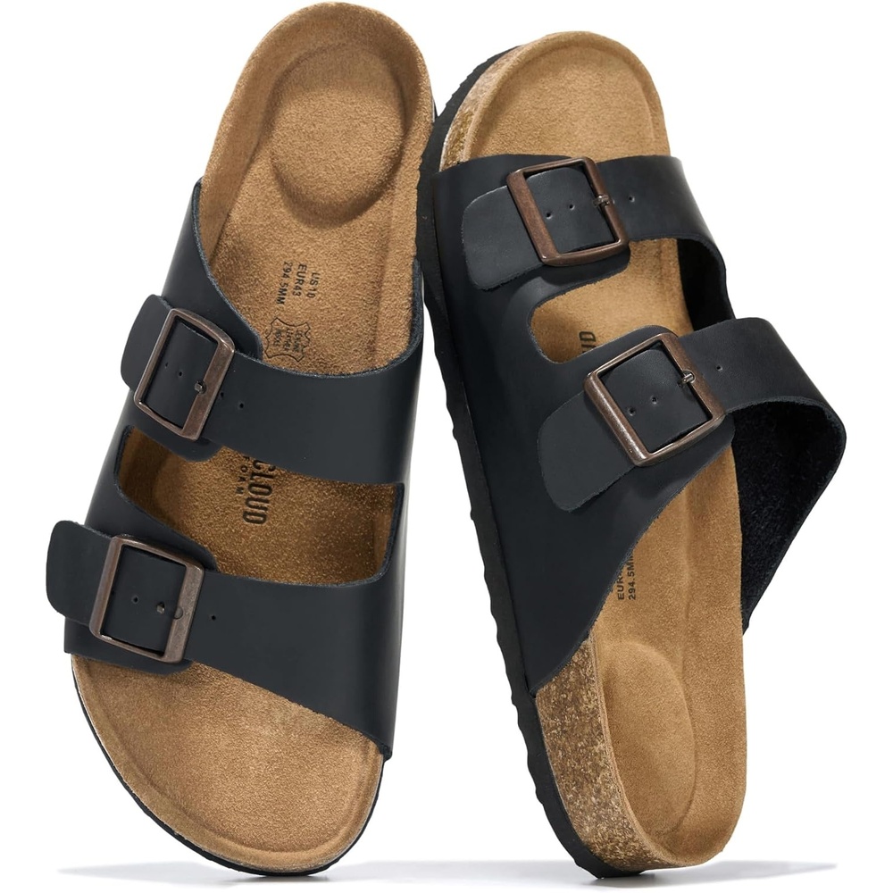 image:imageProject Cloud Mens Sandals 100 Genuine Leather Mens Slides HeritageBlack Distressed Leather
