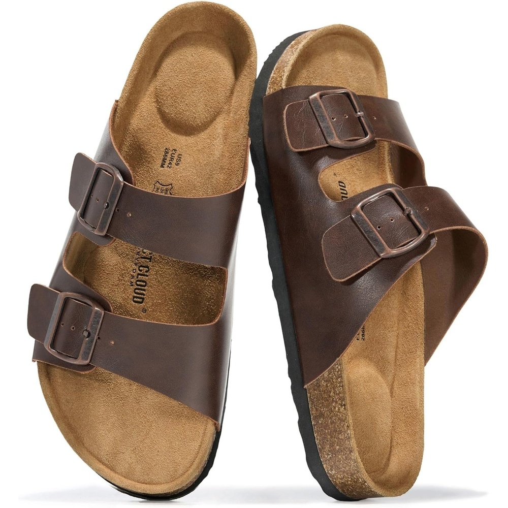 image:imageProject Cloud Mens Sandals 100 Genuine Leather Mens Slides HeritageBrown Distressed