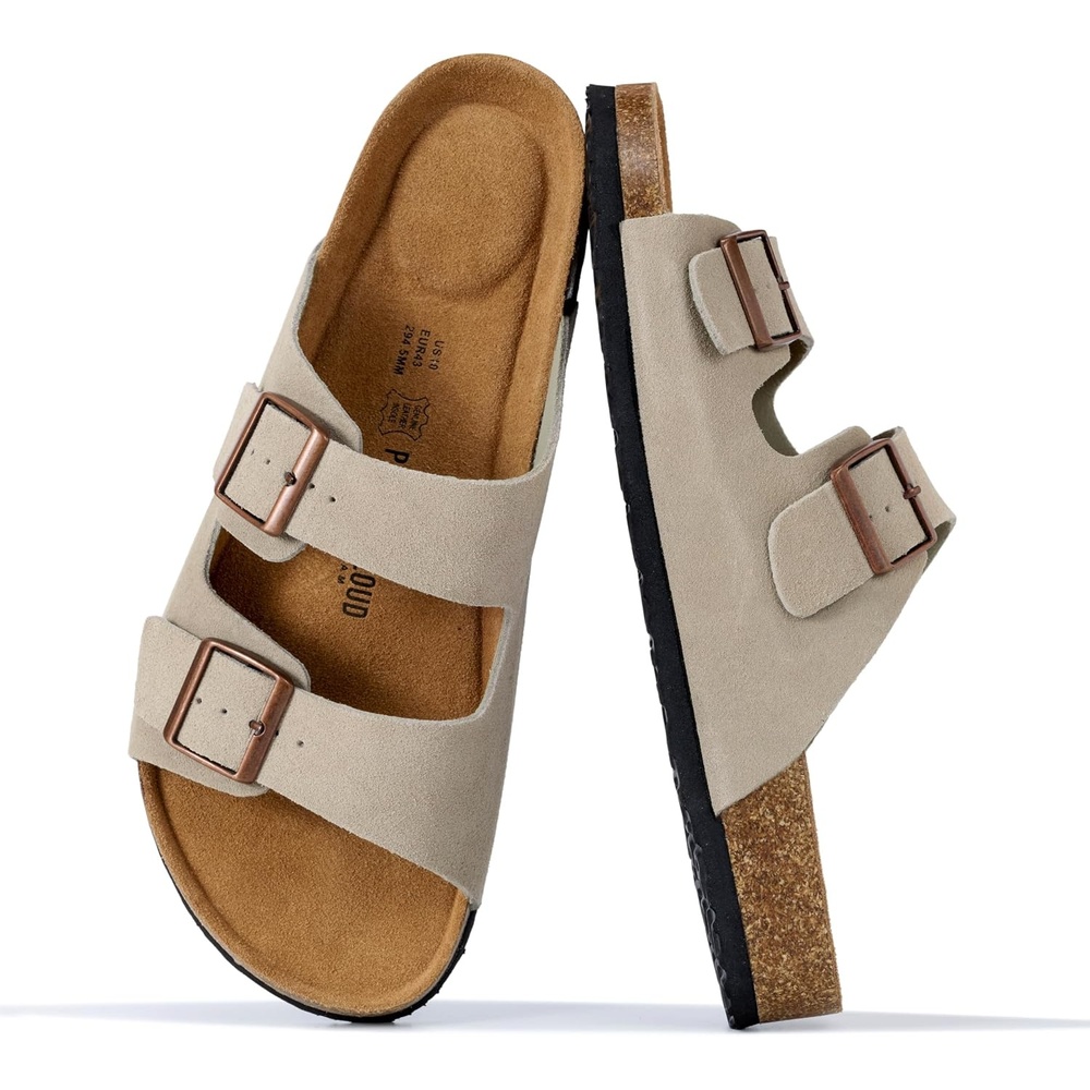 image:imageProject Cloud Mens Sandals 100 Genuine Leather Mens Slides HeritageDriftwood Suede