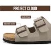 Project Cloud Mens Sandals, 100% Genuine Leather Mens Slides (Heritage)(Light Grey Suede)