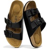 Project Cloud Mens Sandals, 100% Genuine Leather Mens Slides (Heritage)(Black Leather)