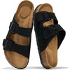 Project Cloud Mens Sandals, 100% Genuine Leather Mens Slides (Heritage)(Black Suede)