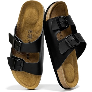 Project Cloud Mens Sandals, 100% Genuine Leather Mens Slides (Heritage)(Black Leather)