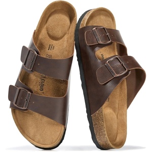 Project Cloud Mens Sandals, 100% Genuine Leather Mens Slides (Heritage)(Brown Distressed)