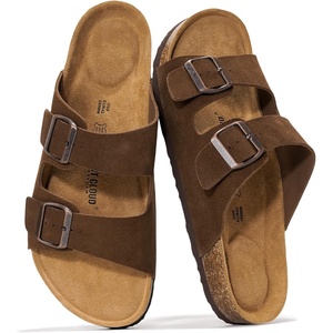 Project Cloud Mens Sandals, 100% Genuine Leather Mens Slides (Heritage)(Choco Suede)
