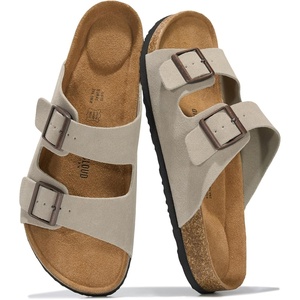 Project Cloud Mens Sandals, 100% Genuine Leather Mens Slides (Heritage)(Light Grey Suede)